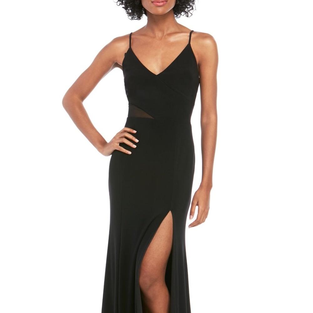 XSCAPE Illusion-Detail Gown Black